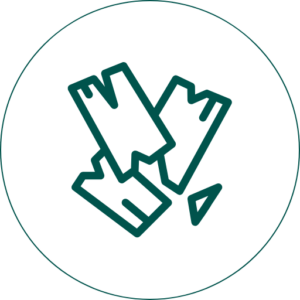 Icon mit Holzstücken als Symbol für Lohnarbeiten wie mobiles Schreddern und Sieben direkt vor Ort