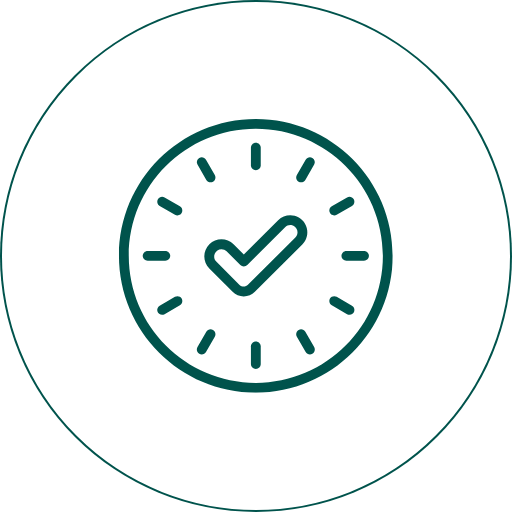 Icon mit Uhr und Häkchen als Symbol für die Öffnungszeiten der Kompostieranlage Adorf