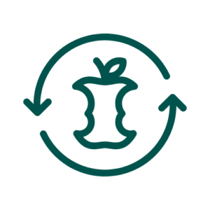 Icon mit Apfelrest in Kreislaufpfeilen als Symbol für die Kompostierung von Grünschnitt aus Privatgärten